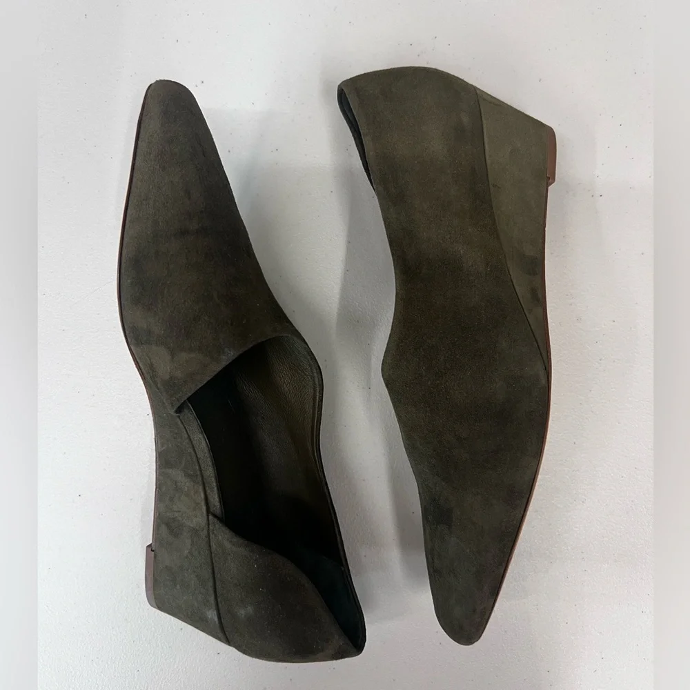 Vince New Barolo‎ Olive Green Suede Wedge Heels Size 10